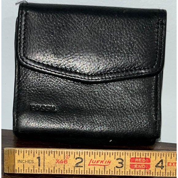 Fossil Black Leather Trifold Wallet With ID Window & Snap Closure - Picture 1 of 7